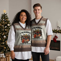 Funny Cinco De Mayo Mothman V-Neck Knit Sweater Vest I Wanna Taste His Salsa