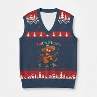 Lets Fiesta Cinco de May V-Neck Knit Sweater Vest Funny Chicken Playing Guitar