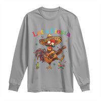 Lets Fiesta Cinco de May Long Sleeve Shirt Funny Chicken Playing Guitar