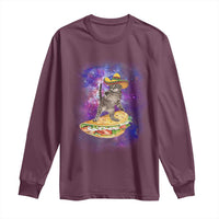 Funny Cinco De Mayo Cat Long Sleeve Shirt Astronaut Kitten Flying A Taco
