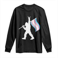 Bigfoot Rock On Trans Pride Flag Long Sleeve Shirt Sasquatch LGBTQ Ally