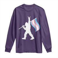 Bigfoot Rock On Trans Pride Flag Long Sleeve Shirt Sasquatch LGBTQ Ally