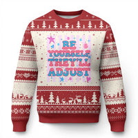 Striped Glitter Effect Printed Trans Rights Ugly Christmas Sweater Be Yourself They Will Adjust