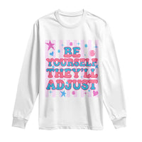 Striped Glitter Effect Printed Trans Rights Long Sleeve Shirt Be Yourself They Will Adjust