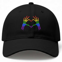 Rainbow Skeleton Heart Hands Baseball Cap LGBTQ Pride Support Graphic