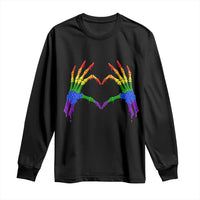 Rainbow Skeleton Heart Hands Long Sleeve Shirt LGBTQ Pride Support Graphic