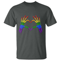 Rainbow Skeleton Heart Hands T Shirt LGBTQ Pride Support Graphic