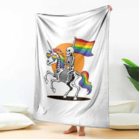Funny Skeleton Riding Unicorn LGBTQ Pride Throw Blanket Rainbow Fantasy Graphic