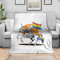 Funny Skeleton Riding Unicorn LGBTQ Pride Throw Blanket Rainbow Fantasy Graphic
