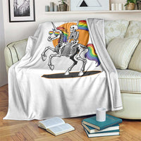 Funny Skeleton Riding Unicorn LGBTQ Pride Throw Blanket Rainbow Fantasy Graphic