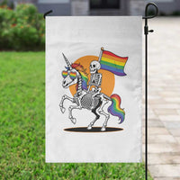 Funny Skeleton Riding Unicorn LGBTQ Pride Garden Flag Rainbow Fantasy Graphic