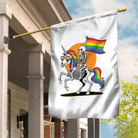 Funny Skeleton Riding Unicorn LGBTQ Pride Garden Flag Rainbow Fantasy Graphic