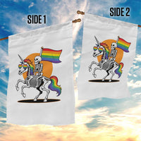 Funny Skeleton Riding Unicorn LGBTQ Pride Garden Flag Rainbow Fantasy Graphic