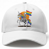 Funny Skeleton Riding Unicorn LGBTQ Pride Baseball Cap Rainbow Fantasy Graphic