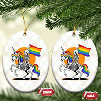 Funny Skeleton Riding Unicorn LGBTQ Pride Ceramic Ornament Rainbow Fantasy Graphic