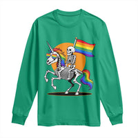 Funny Skeleton Riding Unicorn LGBTQ Pride Long Sleeve Shirt Rainbow Fantasy Graphic