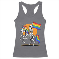 Funny Skeleton Riding Unicorn LGBTQ Pride Racerback Tank Top Rainbow Fantasy Graphic