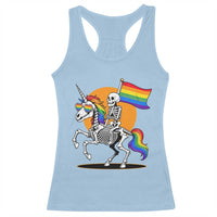 Funny Skeleton Riding Unicorn LGBTQ Pride Racerback Tank Top Rainbow Fantasy Graphic