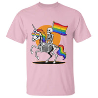 Funny Skeleton Riding Unicorn LGBTQ Pride T Shirt Rainbow Fantasy Graphic