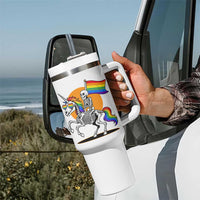 Funny Skeleton Riding Unicorn LGBTQ Pride Tumbler With Handle Rainbow Fantasy Graphic