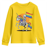 Funny Skeleton Riding Unicorn LGBTQ Pride Youth Sweatshirt Rainbow Fantasy Graphic