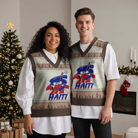 Caribbean Soccer Lover Gift V-Neck Knit Sweater Vest Haitian Heritage Pride