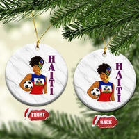Haitian Soccer Fan Girl Ceramic Ornament Ayiti Heritage Pride Football Lover