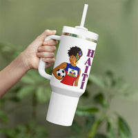 Haitian Soccer Fan Girl Tumbler With Handle Ayiti Heritage Pride Football Lover