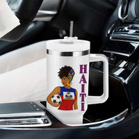 Haitian Soccer Fan Girl Tumbler With Handle Ayiti Heritage Pride Football Lover