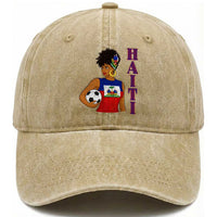 Haitian Soccer Fan Girl Washed Cotton Baseball Cap Ayiti Heritage Pride Football Lover