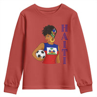 Haitian Soccer Fan Girl Youth Sweatshirt Ayiti Heritage Pride Football Lover