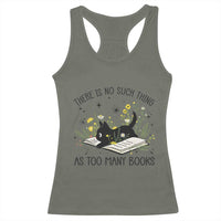 There Is No Such Thing As Too Many Books Racerback Tank Top Cute Kitty Reading Book - Wonder Print Shop