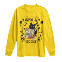 Easily Distracted By Cats And Books Long Sleeve Shirt Funny Book Kitty Lover - Wonder Print Shop
