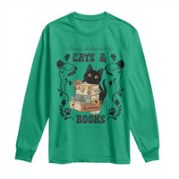 Easily Distracted By Cats And Books Long Sleeve Shirt Funny Book Kitty Lover - Wonder Print Shop