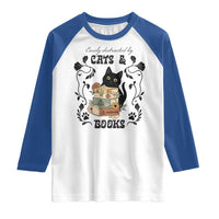 Easily Distracted By Cats And Books Raglan Shirt Funny Book Kitty Lover - Wonder Print Shop