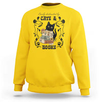 Easily Distracted By Cats And Books Sweatshirt Funny Book Kitty Lover - Wonder Print Shop