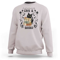 Easily Distracted By Cats And Books Sweatshirt Funny Book Kitty Lover - Wonder Print Shop
