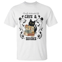 Easily Distracted By Cats And Books T Shirt Funny Book Kitty Lover - Wonder Print Shop