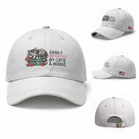Easily Distracted By Cats And Books Baseball Cap Lazy Kitty Book Lover