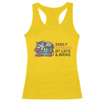 Easily Distracted By Cats And Books Racerback Tank Top Lazy Kitty Book Lover - Wonder Print Shop