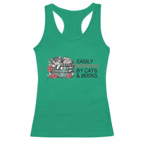 Easily Distracted By Cats And Books Racerback Tank Top Lazy Kitty Book Lover - Wonder Print Shop