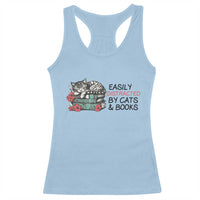 Easily Distracted By Cats And Books Racerback Tank Top Lazy Kitty Book Lover - Wonder Print Shop