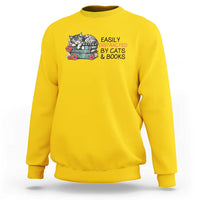 Easily Distracted By Cats And Books Sweatshirt Lazy Kitty Book Lover - Wonder Print Shop