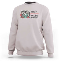 Easily Distracted By Cats And Books Sweatshirt Lazy Kitty Book Lover - Wonder Print Shop