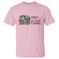 Easily Distracted By Cats And Books T Shirt Lazy Kitty Book Lover - Wonder Print Shop