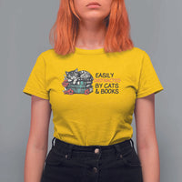 Easily Distracted By Cats And Books T Shirt For Women Lazy Kitty Book Lover - Wonder Print Shop