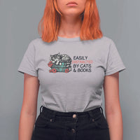 Easily Distracted By Cats And Books T Shirt For Women Lazy Kitty Book Lover - Wonder Print Shop