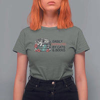 Easily Distracted By Cats And Books T Shirt For Women Lazy Kitty Book Lover - Wonder Print Shop