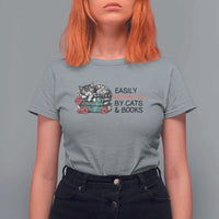 Easily Distracted By Cats And Books T Shirt For Women Lazy Kitty Book Lover - Wonder Print Shop