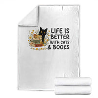 Life Is Better With Cats And Books Throw Blanket Funny Black Cat Book Lover - Wonder Print Shop